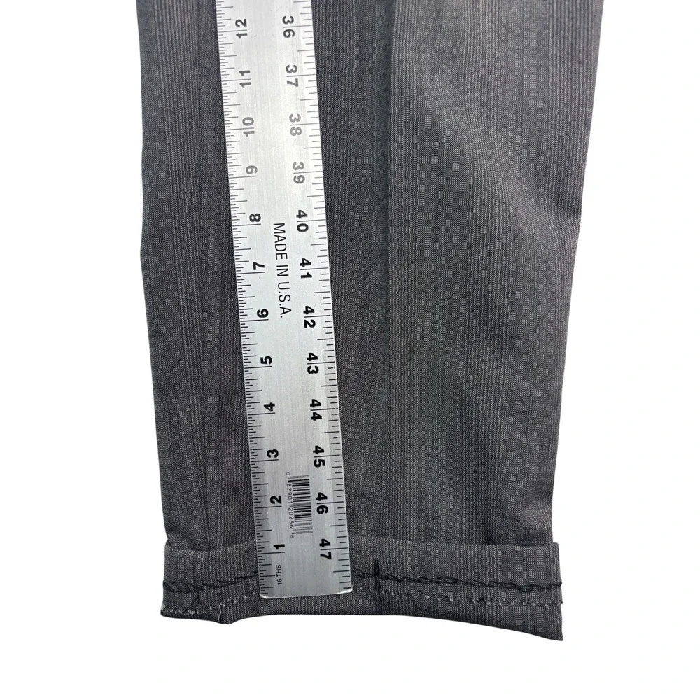 vtg 90s Perry Ellis 36S 29x28 Gray Plaid 2pc Pant Suit Wool Pleated Cuffed USA